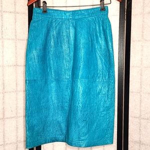 Vintage BARTHE Turquois Leather Skirt 12